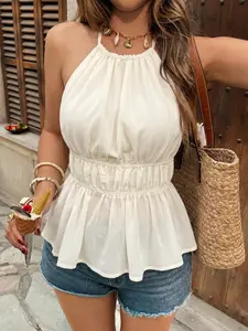 Sexy Halter Backless Dress, Solid Color, Waist Cinching Design, Perfect for Bold Looks, Trendy Fashion Statement Piece