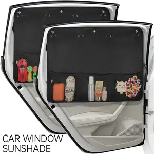 Car Window Sunshade, 2 Pack Car Side Window Curtain with Storage Pockets Blackout Car Sunshades 7 Suction Cups for SUV