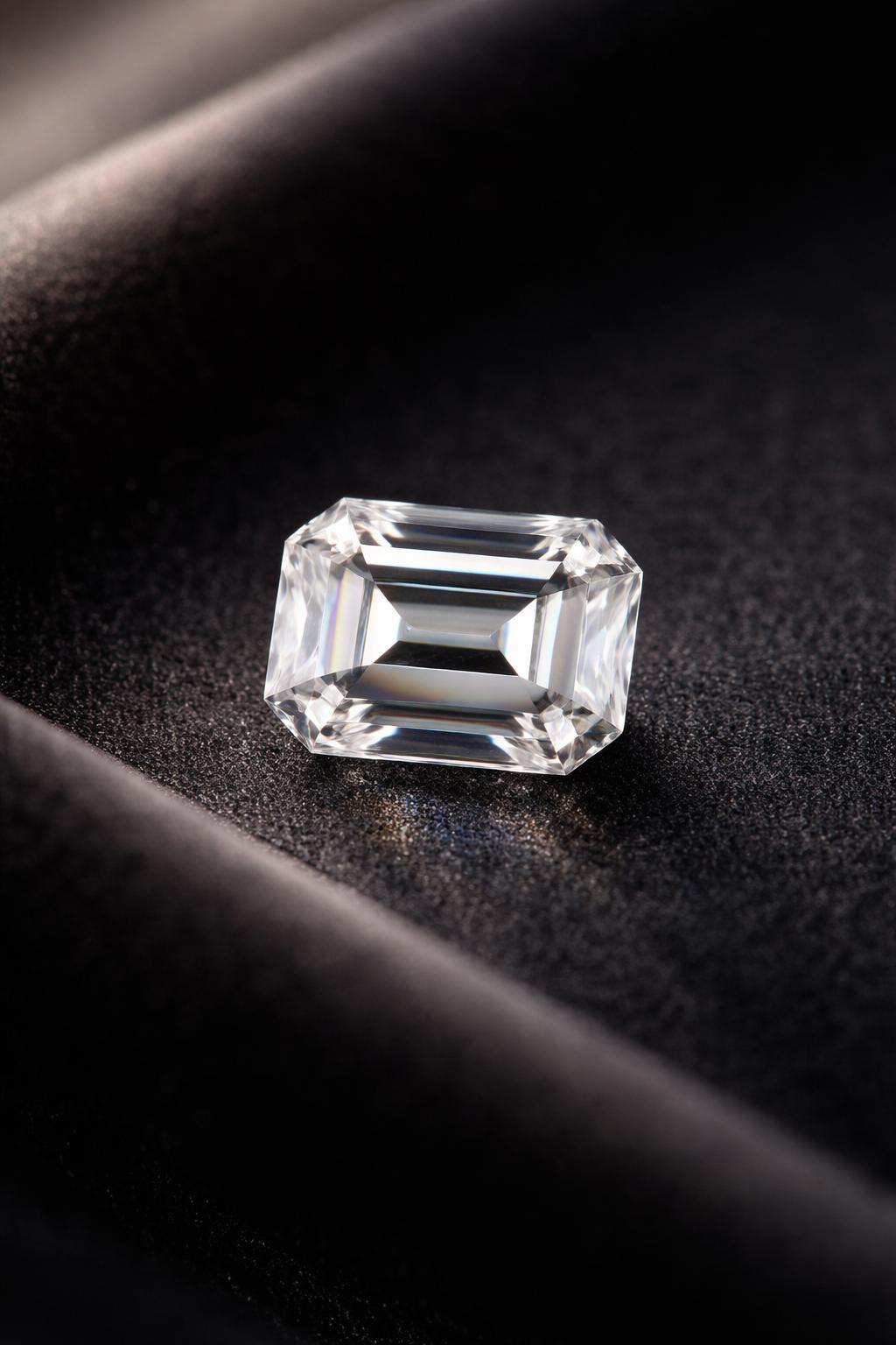 Rectangular unmounted diamond and sapphire gemstone with accompanying certificate