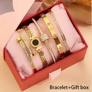 Elegant 5-piece 304 Stainless Steel Bracelet Set with Gift Boxes for Women & Men High-Quality Stackable Bracelets Perfect for Thanksgiving Valentine's Day & Birthdays