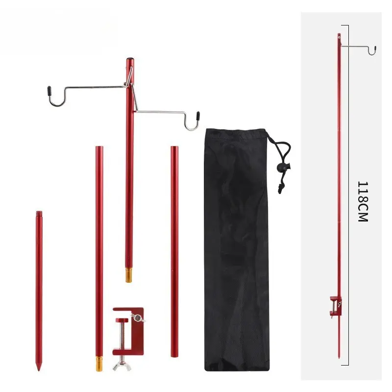 Outdoor Camping Foldable Light Stand, Ultra-Light Aluminum Alloy Portable Desktop Lamp Post Holder, Dual Hook Design, Hanging Light Bracket