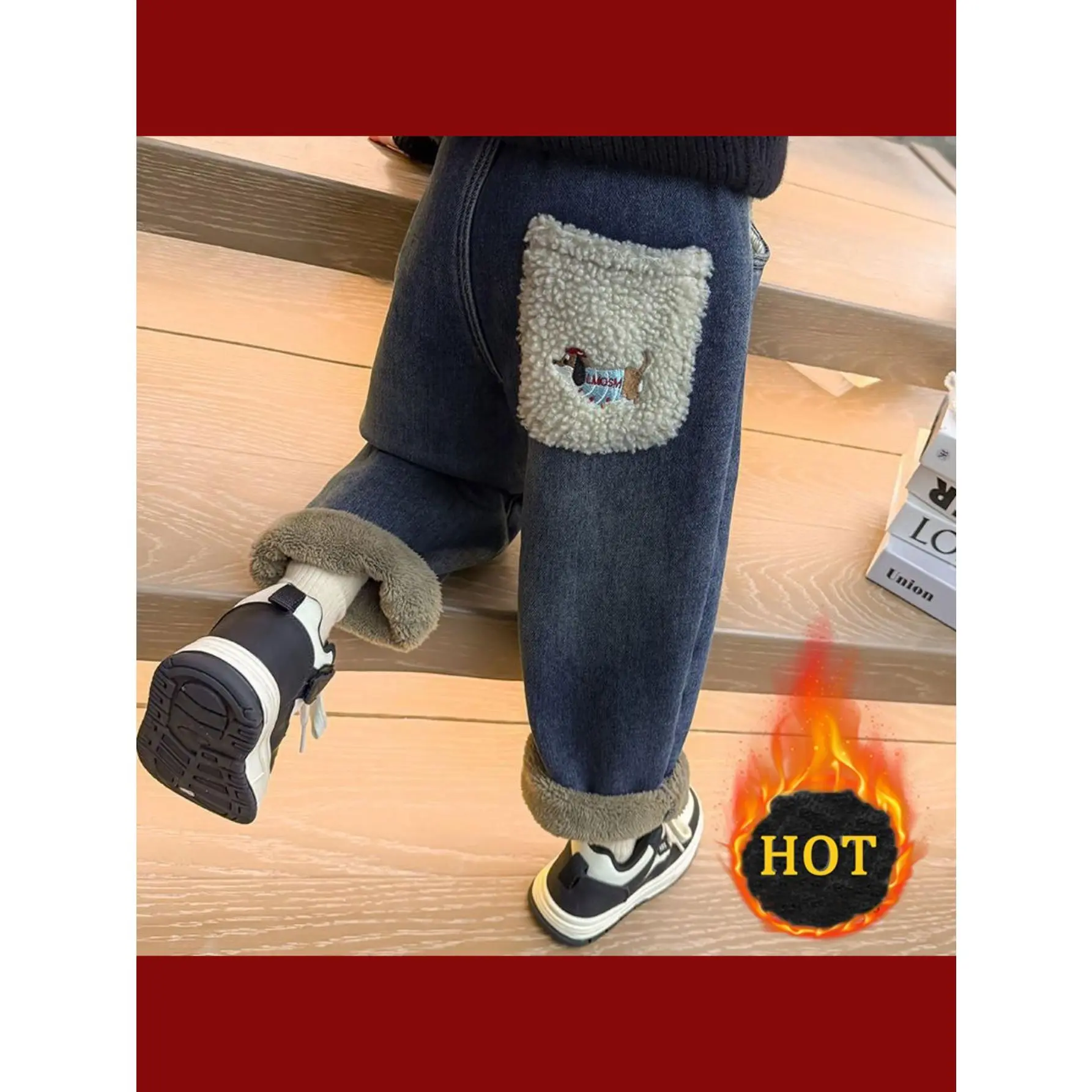 Kids' Winter Fleece Jeans - Thick Warm Denim Pants with Soft Lining, Elastic Waist & Mid-Rise, Loose-Fit Straight-Leg Long Trousers for Boys & Girls, Casual Snow Pants for Outdoor Play & Casual Attire (Non-Stretch Fleece, Durable Denim)