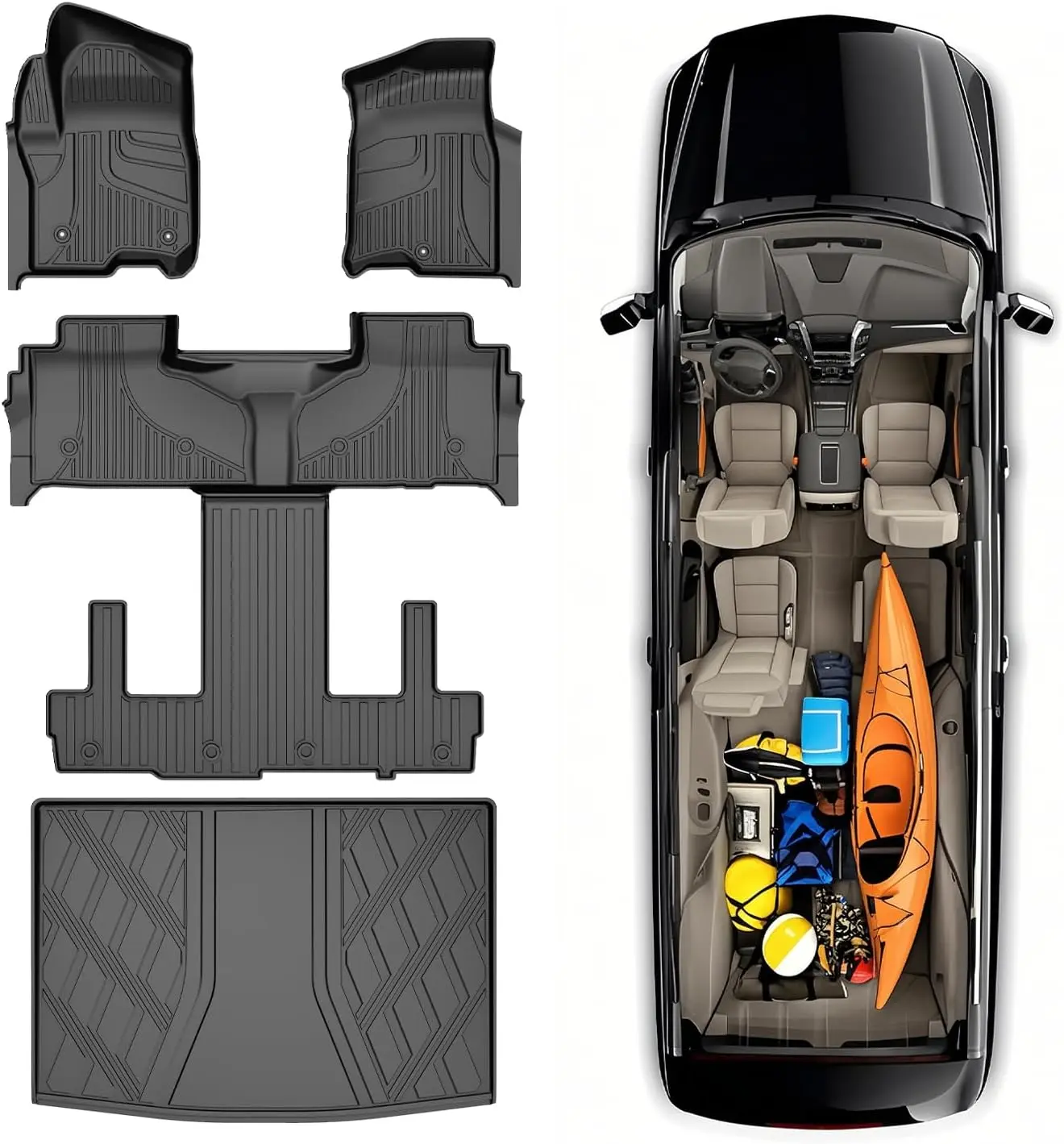For Chevy Suburban/GMC Yukon XL (7 Seats) 2021-2026 Floor Mats & Cargo Liner - All Weather Protection Trunk Mat for Chevrolet Suburban - 1st & 2nd & 3rd Row Car Mats Vehicle Accessories  Interior Accessories  Car Accessories