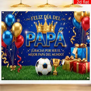 Father's Day Banner, Spanish 'feliz Dia Del Papa', Polyester Flat Banner, Crown Football Gift Box Design, Indoor Outdoor Home Decor, Home Party Decorations