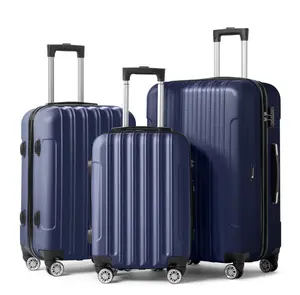 3-Piece ABS Hardside Luggage Set with Spinner Wheels and Combination Lock,20in 24in 28in,Navy Blue