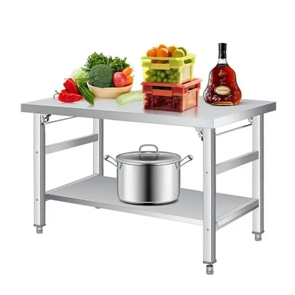 GARVEE Foldable Stainless Steel Table,36 Inch Folding Commercial Prep Table with Undershelf,24" Wide Double Tier Portable Workstation,920LBS for Kitchen Workshop Restaurant Garage