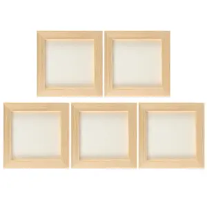 5 Pcs Clay Picture Frames for Kids' Artwork, Square Photo DIY Wood Craft, Wooden Blank Frame for Painting Crafts