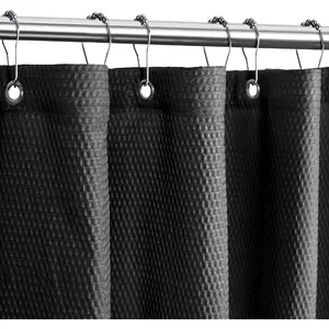 Solid Black Cloth Fabric Shower Curtain Liner with 2  - Texture Soft Hotel Quality  Shower Liner, Light-Weight & Machine Washable 72x72 inch