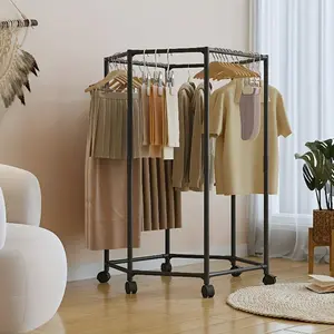 1PC hexagonal rotating hanger with wheels, bearing 260 pounds - stable 16mm metal tube, independent upright hanger, multiple hangers, portable design, efficient storage and display, suitable for bedrooms, balconies, dormitories - suitable for apartments