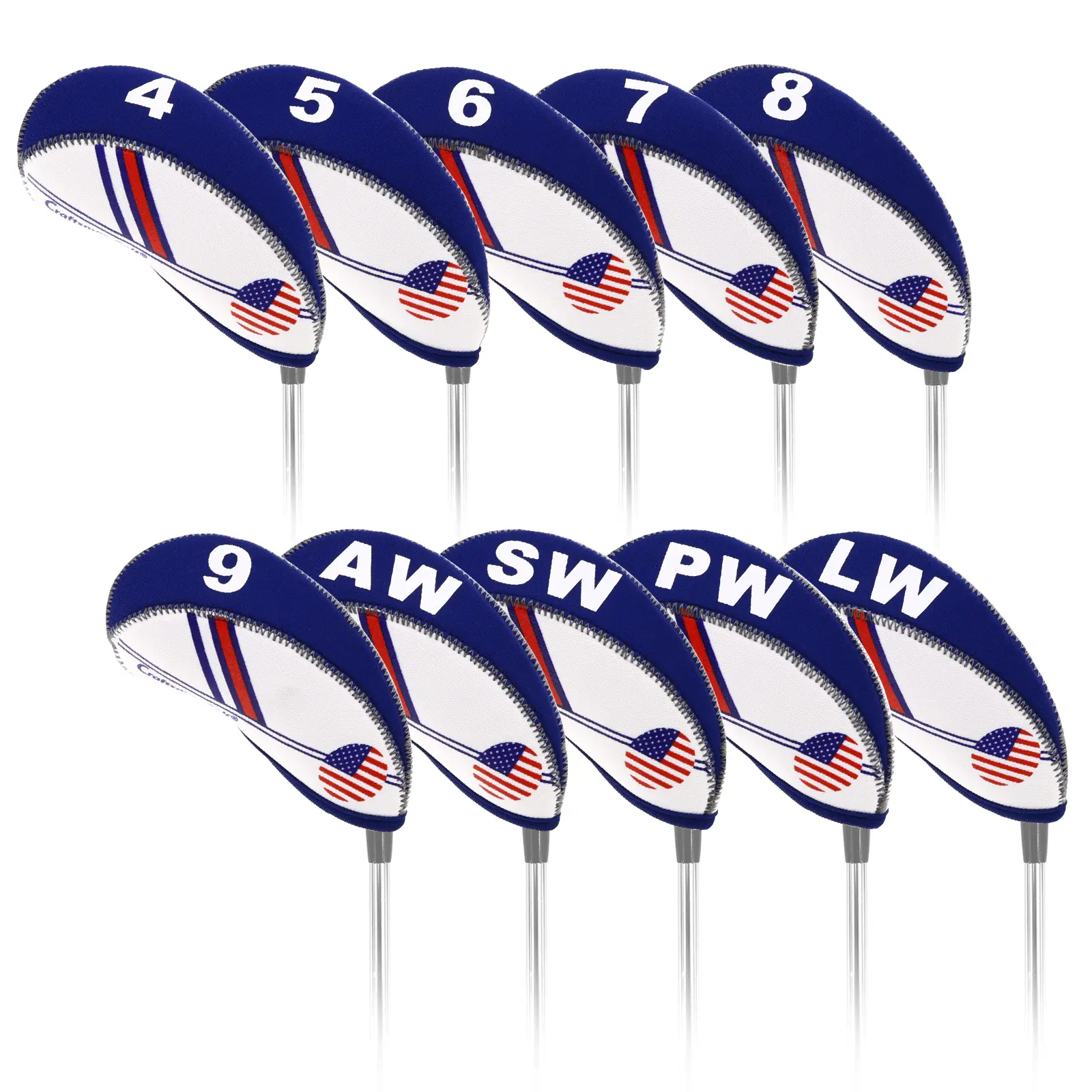 Craftsman Golf US Flag Iron Headcovers Set - 10-Piece Durable Neoprene Golf Gear for Wedges and Irons