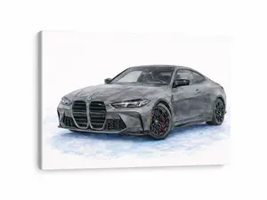 BMW M4 Watercolor Canvas Wall Art – Modern Car Wall Decor, Sports Car Painting Print 12 x 18 in