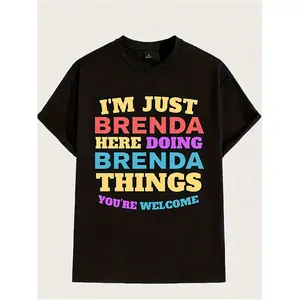 Funny I'm Just Brenda Here Doing Brenda Things T-Shirt |   Unisex Retro Graphic Tee with Humorous Slogan, Round Neck, Short Sleeve, Casual Top, Breathable, Sweat-Wicking, Soft, Suitable for Daily Commutes, Loungewear, and Casual Wear, Vintage Style