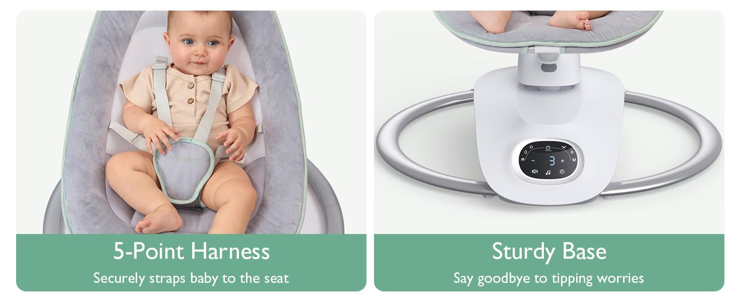 Momcozy CocoSway Baby Swing for Infants to Toddler, 3D-Motion Electric Baby Swing with 6 Motions & 4-Speeds, Remote Control, Infant Swing with 8 Preset Lullabies for Baby Boy Girl Up to 20 lbs