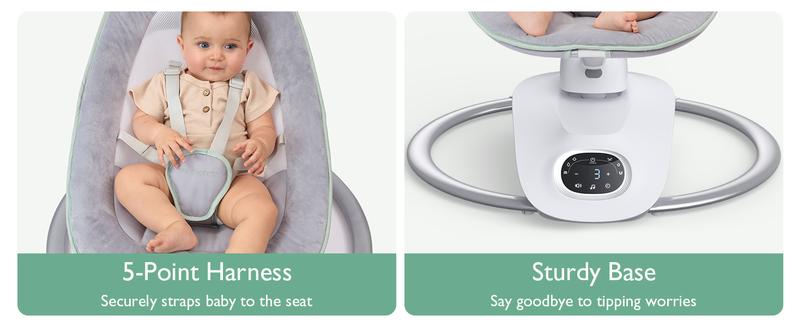 Momcozy CocoSway Baby Swing for Infants to Toddler, 3D-Motion Electric Baby Swing with 6 Motions & 4-Speeds, Remote Control, Infant Swing with 8 Preset Lullabies for Baby Boy Girl Up to 20 lbs