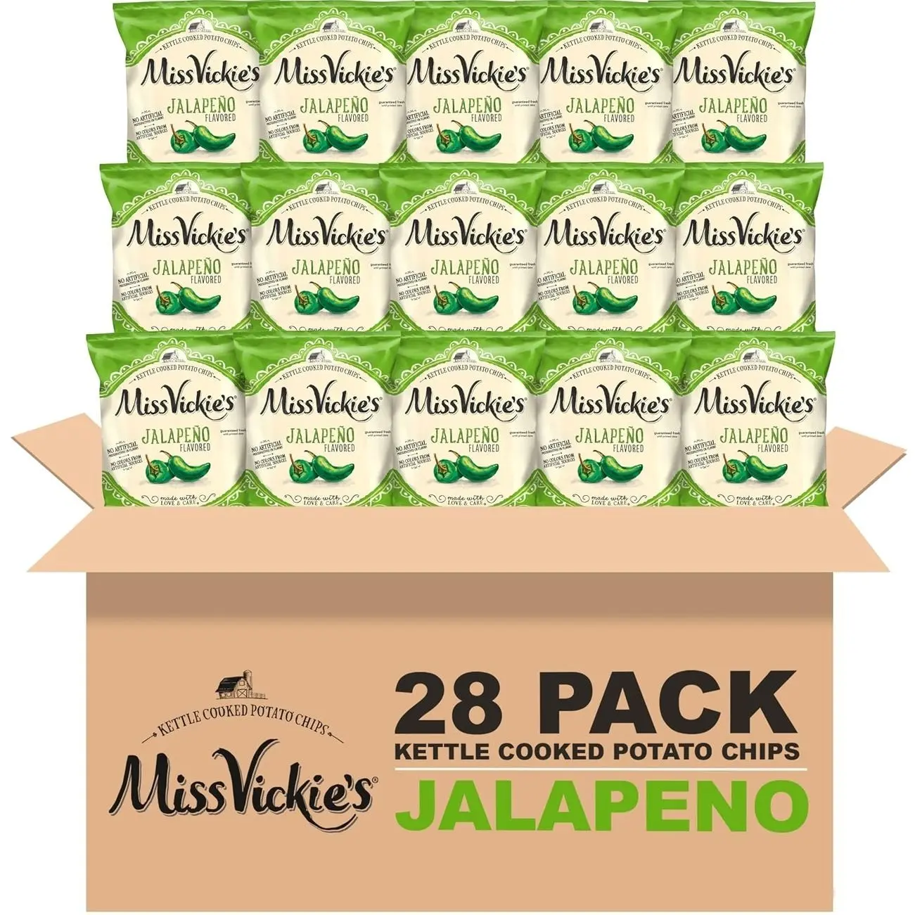 Miss Vickie's Kettle Cooked Potato Chips, Jalapeno, 1.375 Ounce (Pack of 28)