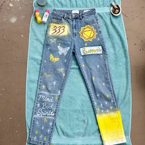 Hand Painted 333 Angel Number Denim Jeans | One-of-One Custom| Size 6