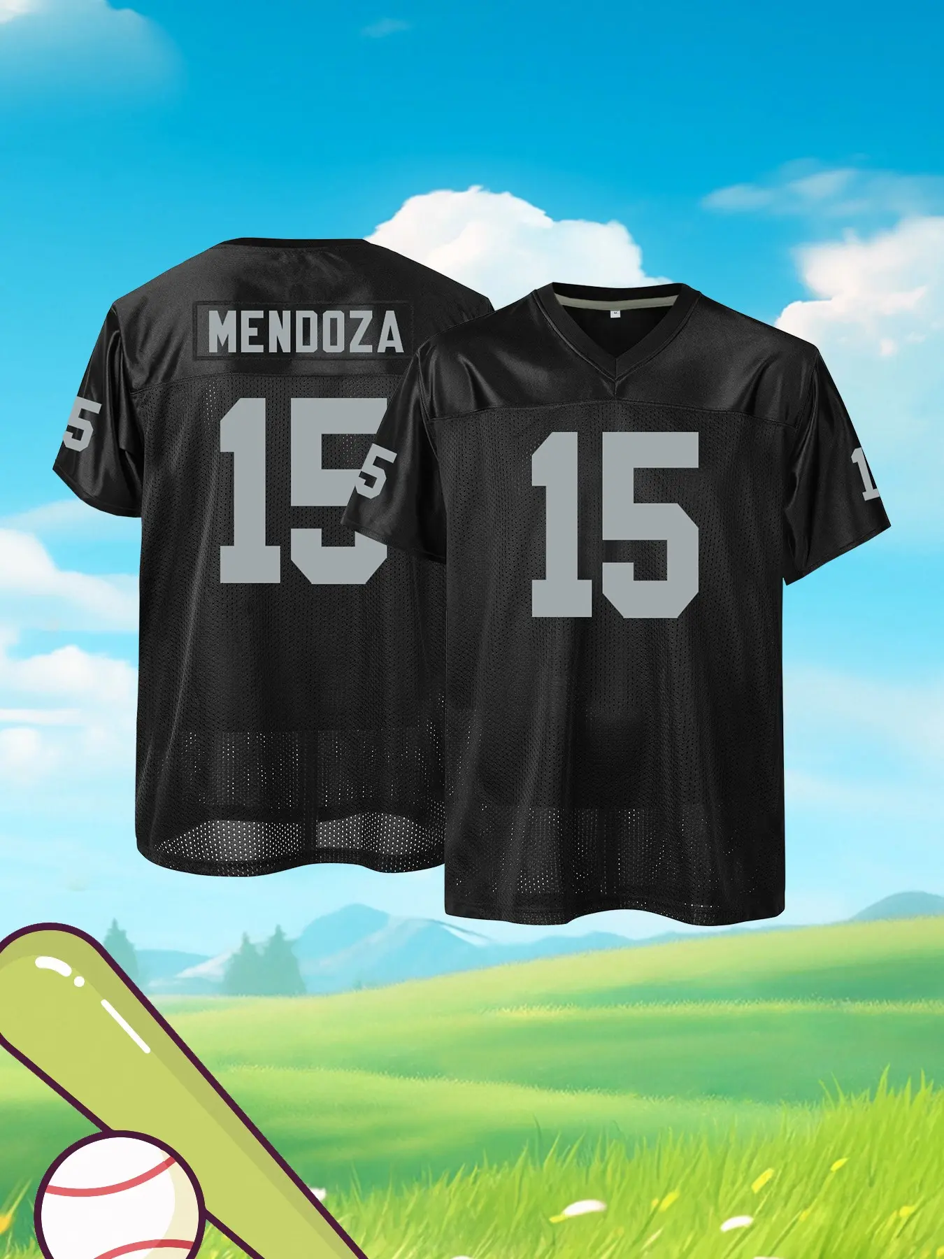 Unisex Breathable Mesh Football Sports Style Jersey, Black & Gray Casual Sport Top with Number 15 Embroidery, for Game Day and Streetwear, Athletic Tops