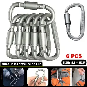 6pcs Carabiner Set For Key Camping Survival EDC Outdoor Keychain Clip Aluminum Alloy D-Type Waterproof Wear-Resistant 8.5x4.5cm Load Bearing 50KG