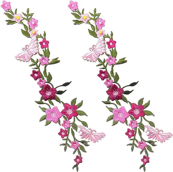 Iron on Patches for Clothes,2 Pieces Butterfly Flower Embroidered Iron On Patches, Embroidery Applique by DIY Cloth Art Embroidery Decoration Jeans Hats Blouses Sewing sew Shirts Appliques
