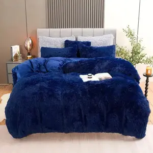 3Pcs/4Pcs Fuzzy Plush Duvet Cover Set Queen Size, Luxury Ultra Soft Velvet Fluffy Comforter Cover Bed Sets (1 Faux Fur Duvet Cover +1/2 Pillow Cases + 1 Pillow Cover) Zipper Closure