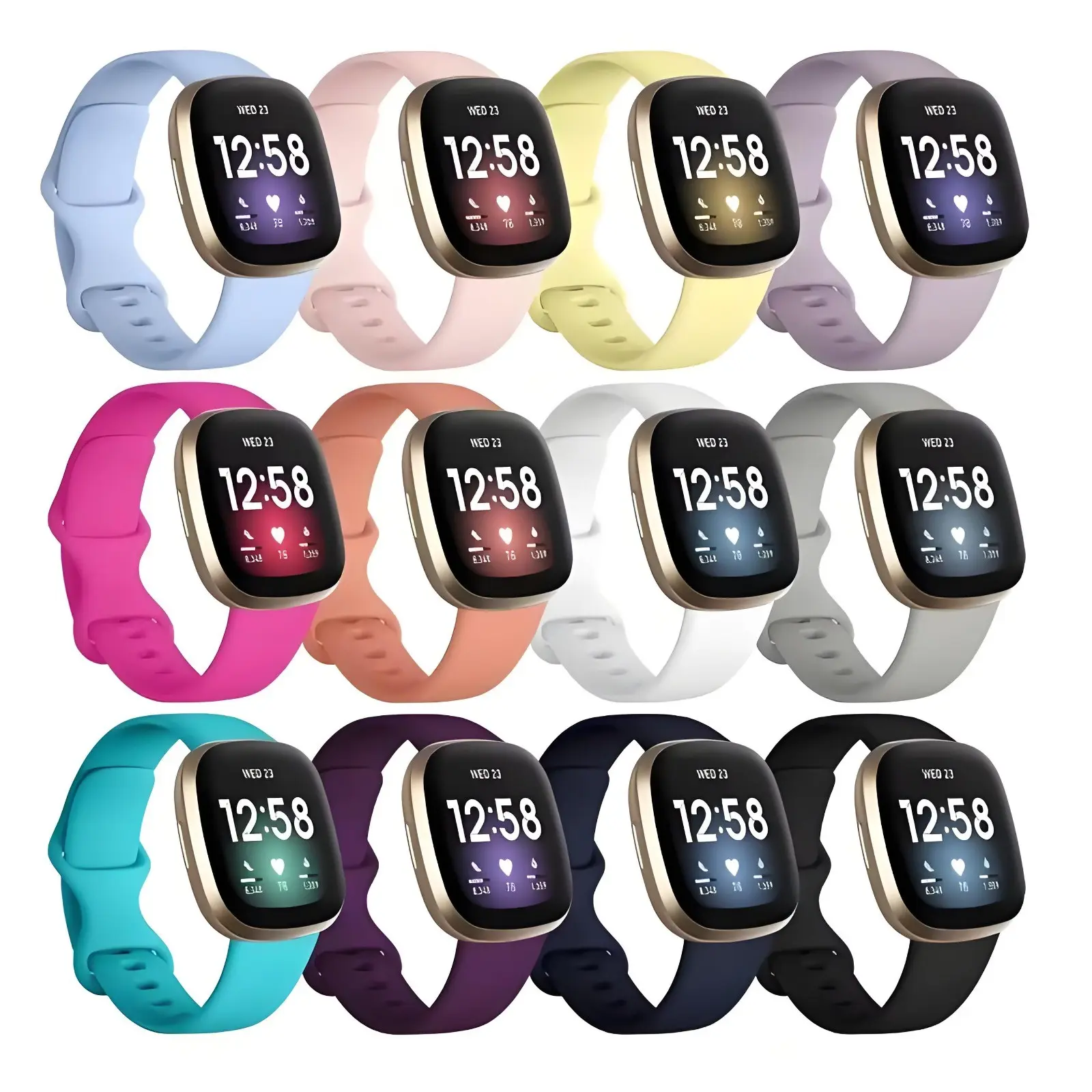 Premium Soft TPU Sport Strap for Fitbit Versa 3 / Fitbit Versa 4 / Fitbit Sense 2 High Quality Silicone Band Watchband Bracelet Band Sweat Resistant  Waterproof Soft Lightweight and Durable Smart Watch Replacement Accessories