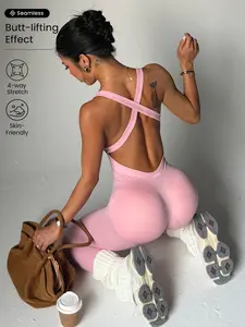 Women's High Waist Yoga Leotard, Running Sports Gym Wear, Seamless Butt-Lifting Tight-Fitting One-Piece Suit, Comfortable Elastic Fabric