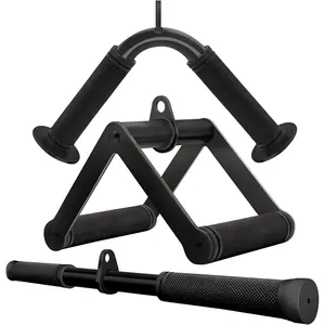 Double D Row Handle  Attachment for Weight Workout, Steel with Non-Slip Rubber Grip (Black)