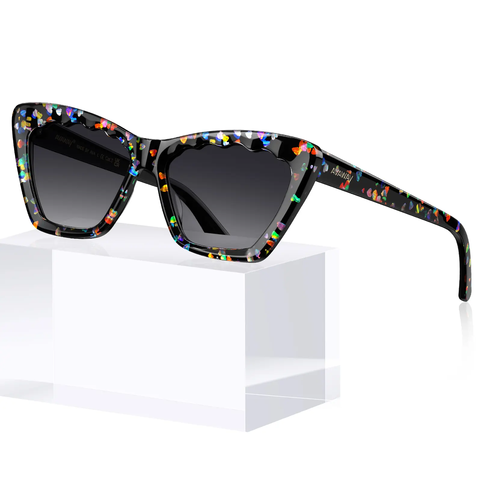 Womens Cat Eye Sunglasses Polarized Clear Trendy Acetate Anti-Glare | UV Protection, Handcrafted Acetate,Non-Fading, Anti-Glare,Leather Case Included, Ideal for Driving, Daily, Gifting