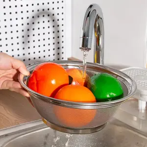 Multifunctional Stainless Steel Round Drain Basket for Kitchen Fruit Vegetable Washing Large Capacity Easy Draining Storage Essential Kitchen Organizer