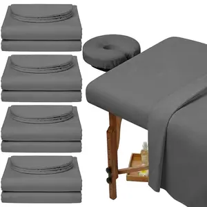 4 Sets 3 Piece Soft Microfiber Massage Table Sheets Set Bulk Includes Massage Flat Sheet Fitted Sheet and Face Rest Cover (Cool Grey)