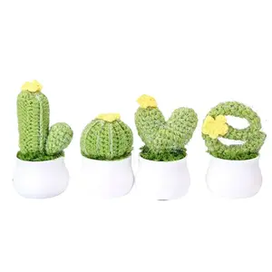 Handmade Crochet LOVE Cactus Potted Ornaments (4-Piece Set)