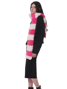 Women's Striped Colorblock Soft Plush Scarf, Casual Polyester Fiber, Loose Fit, Fall & Winter Wear, Ideal for Outdoor Activities