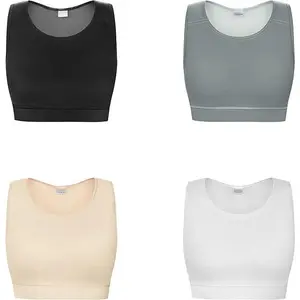 Women’s Tomboy Chest Binder — Ultra-Flat, Basic Black, Minimalist, Seamless, Wireless, Supportive Everyday Shapewear/Bralette, Faja Body Shaper, Grey Compression