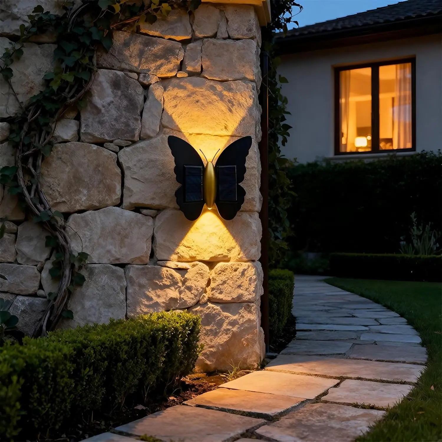Butterfly Wall lihgts Decorations Solar Fence Lights Outdoor Solar Deck Light Waterproof LED Solar Powered Step Light Garden Butterfly Decorative Lighting for Front Door Yard Patio