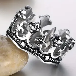 Men's Rings Black Royal King Crown Knight Cross Vintage Rings For Men Jewelry