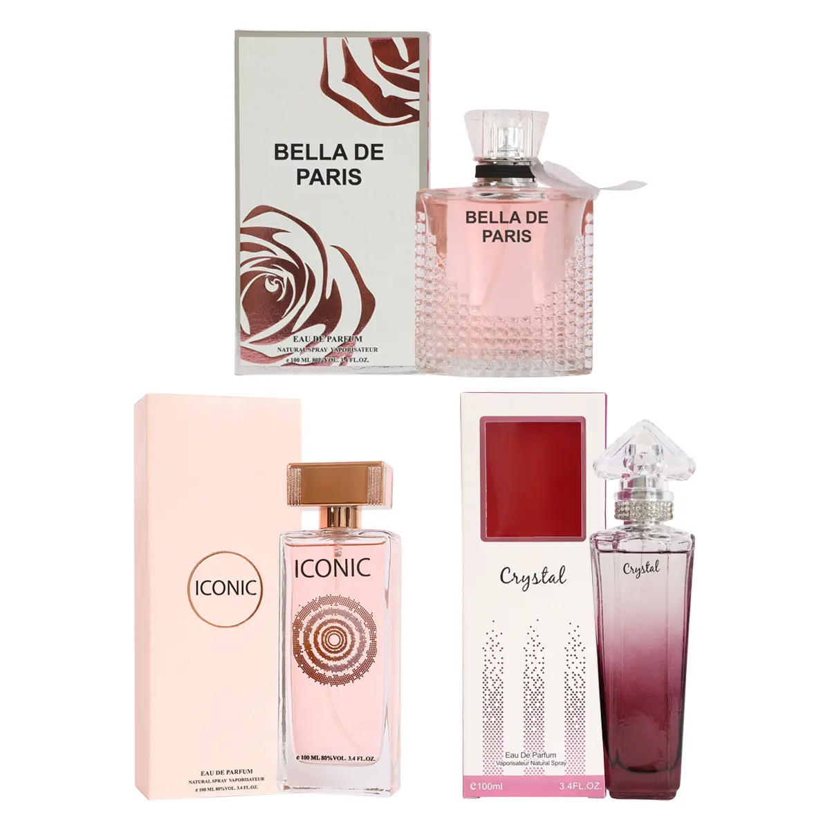 Bundle of 3 EBC Perfume Bella De Paris, Iconic Pour Femme and Crystal  Eau de Parfum Spray Perfume for Women 100ml/3.4fl.oz. - Women's Fragrance