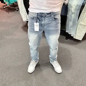 Men's Skinny Jeans - Light Blue Style and destressed- Versatile Menswear and Streetwear Pants Trouser