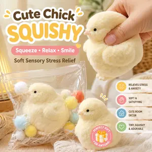 Cute Yellow Chick Squishy Toy for Party Favors, Ultra Soft Fluffy Squeeze Fidget for Stress Relief Sensory Fun, Pocket Sized Desk Buddy Goodie Bag Fillers, Cozy Room Decor Birthday Gift for Kids Manual Jar and Lid Opener