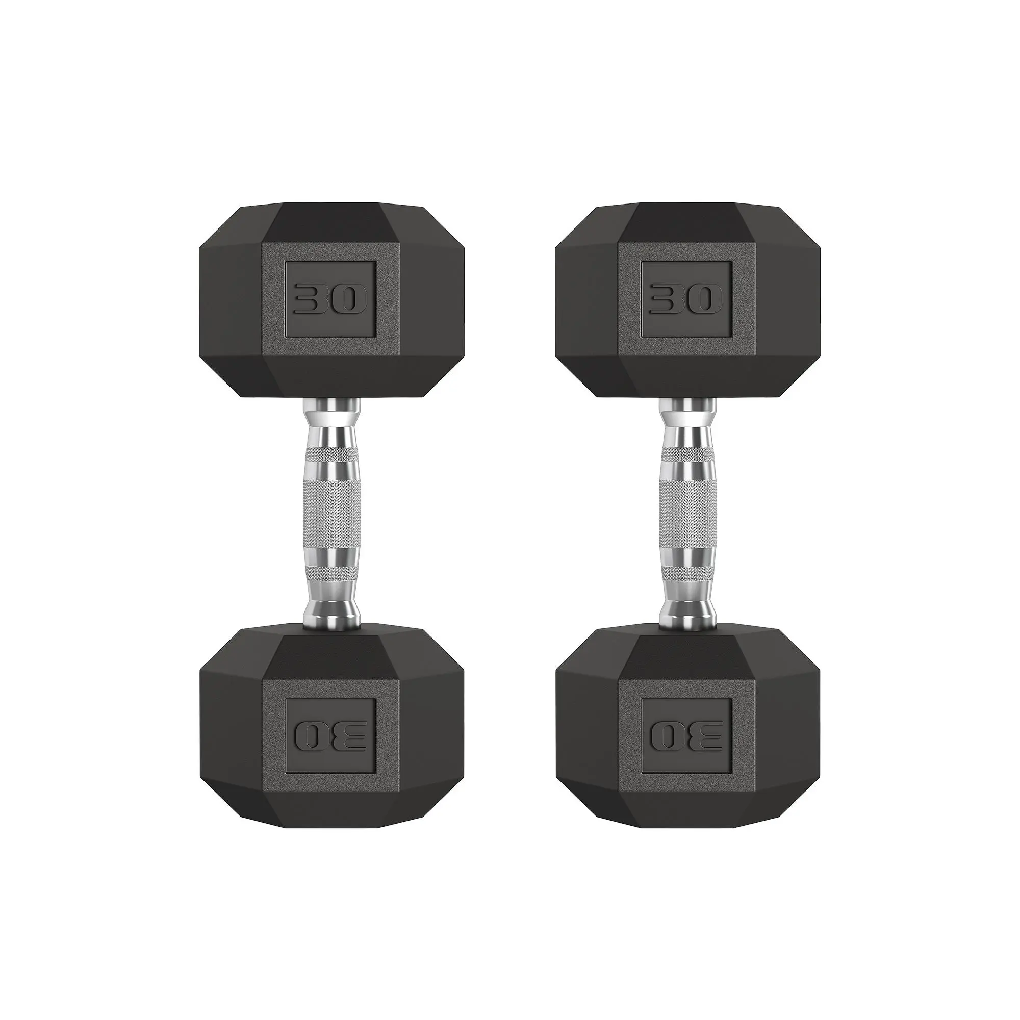 Hex Dumbbells Set of 2 – 30LB Each – Cast Iron Core, PVC/Rubber Coated,  for Home Gym Strength Training & Full Body Workouts – Black