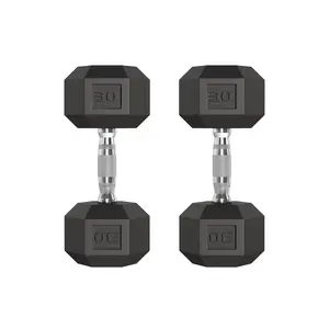 Hex Dumbbells Set of 2 – 30LB Each – Cast Iron Core, PVC/Rubber Coated,  for Home Gym Strength Training & Full Body Workouts – Black