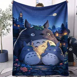 My Neighbor Totoro Foldable Small Blanket Ultra Soft Flannel Portable Cozy Warm All Season Bedroom Dorm Couch Sofa Lunch Camping Throw Decor Decorative Throw Perfect Birthday Gift Christmas Gift for Anime Fans Kids Teens Women Men Ghibli Travel Style