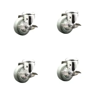 212 MAIN Service Caster SCC-SS316BH20S3514-PPUB-TLB-4 Polyurethane Swivel Bolt Hole Caster, 3.5 in. Gray Wheels, 316 Stainless Steel, Swivel Type, Top Brake, Series #20, Set of 4