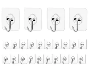 Adhesive Hooks Kitchen Wall Hooks - 24 Packs Heavy Duty 33lb(Max) Nail Free Sticky Hangers with Stainless Hooks Waterproof and Oilproof Reusable Utility Towel Bath Ceiling Hooks