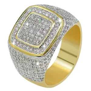 Hip Hop Bling Iced Out Jewelry Ring Brass Micro Pave CZ Ring Gold Fashion Luxury Ring