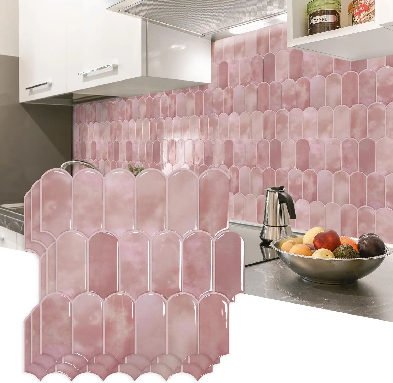 Vamos Tile 10-Sheets Thicker Peel and Stick Backsplash Tile, Pink | Self Adhesive Vinyl Wall Tiles with Gray Grout, Stick on Backsplash for Kitchen, Bathroom,RV,Laundry,11.1''x12''