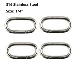 4pcs 1/4‘’ 316 stainless steel Metal Oval Ring Buckle Loops Non Welded for Leather Purse Bags Handbag Straps For hammocks, hiking, packs