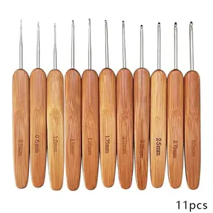 11pcs/set Crochet Hooks Ergonomic Crochet Needles, Bamboo Wooden Handle Small Size Crochet Hook (0.5-3.0 Mm) Knit Weave Yarn Craft Diy Sewing Tools For Fine Work, Thin Yarn And Lace Knitting