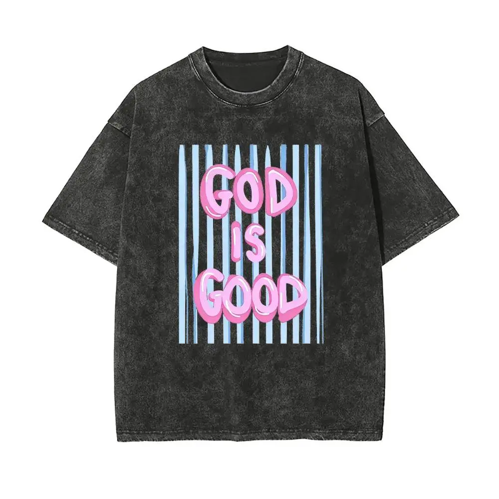 "Unisex God is Good Print Washed T-Shirt Plus Size Shirt Cotton "