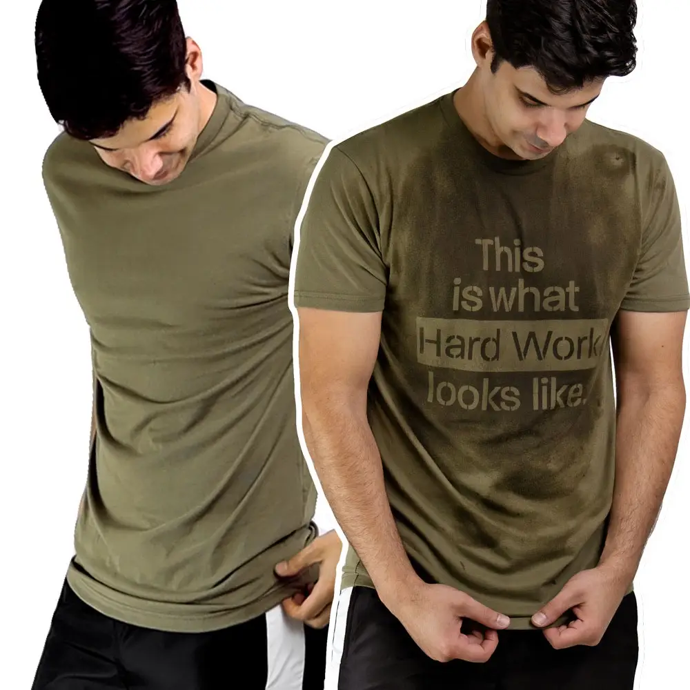 Hard Work T-Shirt Gym Shirt. Invisible Design Until You Sweat Menswear Top Tshir...