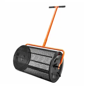 Compost Spreader - 24" Lawn Roller, Adjustable Handle, Steel Mesh Basket - for Manure, Topsoil, Peat Moss - Garden Spreader, Black 40 x 61 cm